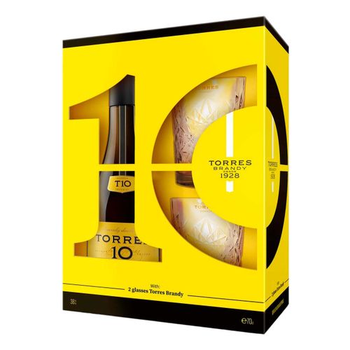 Бренди Torres 10 лет 700 мл + стакан 2 шт