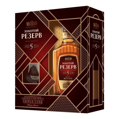 Коньяк Золотой Резерв 5 звезд 500 мл + Бокал