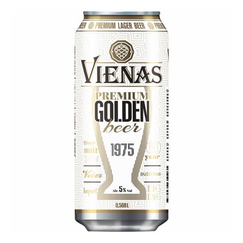 Пиво Vienas Premium Golden светлое фильтрованное пастеризованное 568 мл
