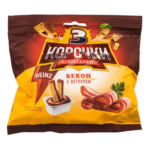 Сухарики ржано-пшеничные 3 Корочки бекон с кетчупом Хайнц 85 г х 30 шт ...