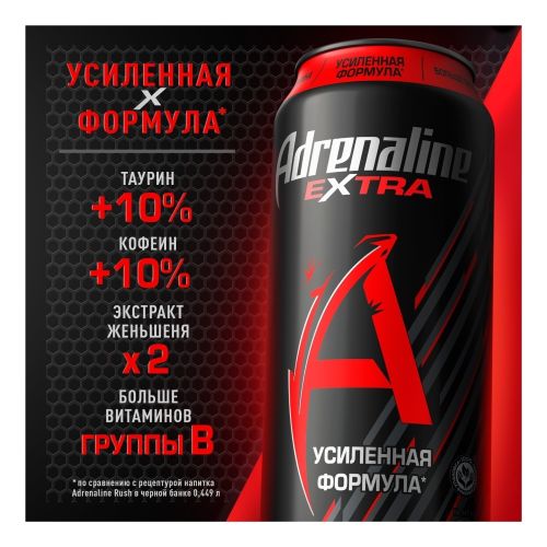Энергетический напиток Adrenaline Rush Extra классический газированный 449 мл