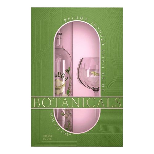 Алкогольный набор настойка горькая Beluga Noble Botanicals Rose and Lime и бокал 700 мл