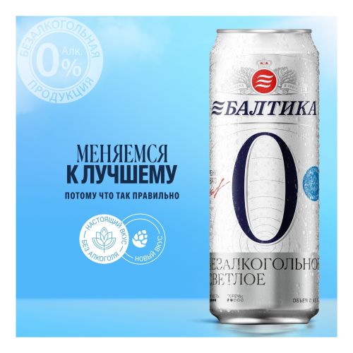 Безалкогольное пиво Балтика № 0 светлое фильтрованное пастеризованное 450 мл
