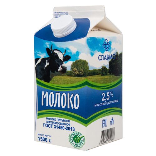 Молоко 2,5% пастеризованное 1,5 л Славмо БЗМЖ - купить с доставкой на ...
