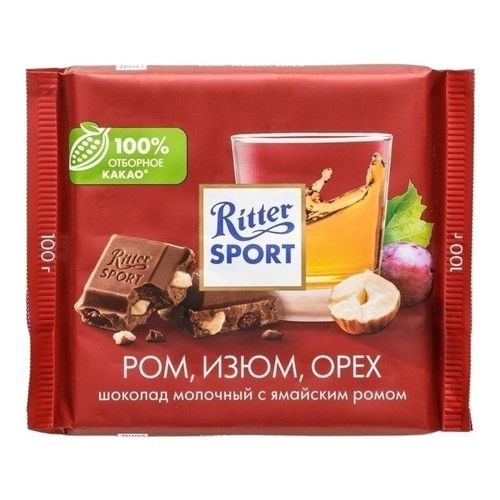 Шоколад Ritter Sport ром-изюм-орех молочный 100 г