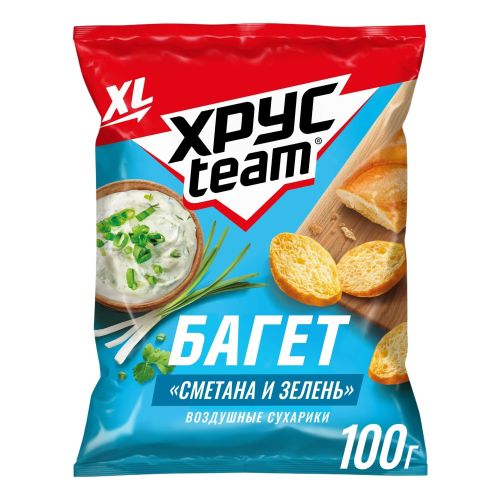 Сухарики пшеничные Хрусteam Багет Сметана и зелень 100 г
