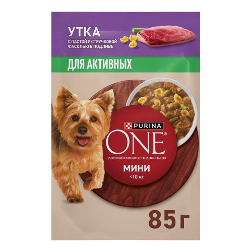 Влажный корм Purina One Мини утка-зеленая фасоль для активных собак 85 г