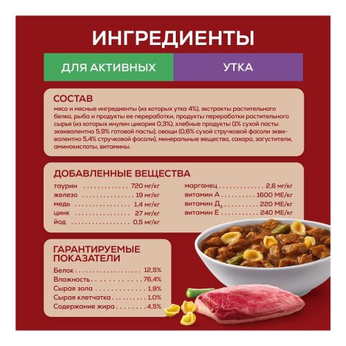 Влажный корм Purina One Мини утка-зеленая фасоль для активных собак 85 г