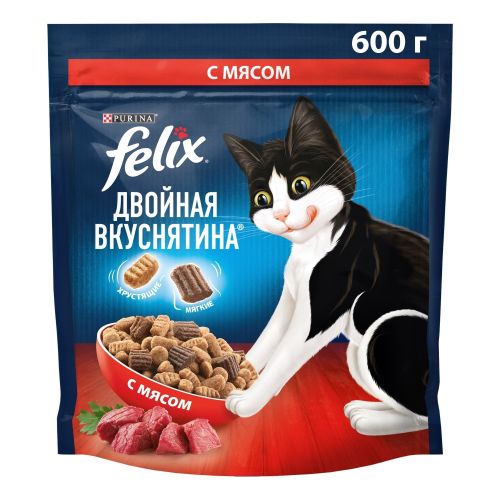 Сухой корм Felix Двойная вкуснятина с мясом для взрослых кошек 600 г