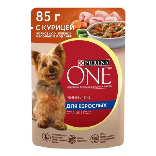 Влажный корм Purina One с курицей-морковью-зеленой фасолью повседневный для собак 85 г