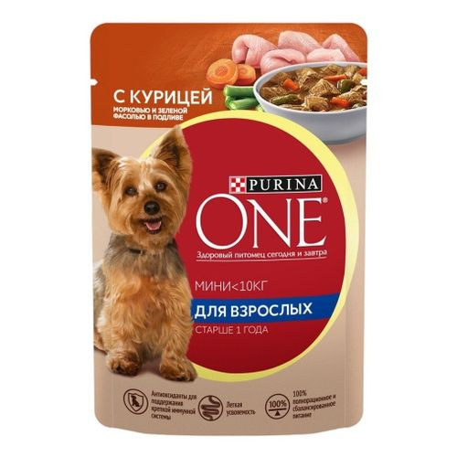 Влажный корм Purina One с курицей-морковью-зеленой фасолью повседневный для собак 85 г