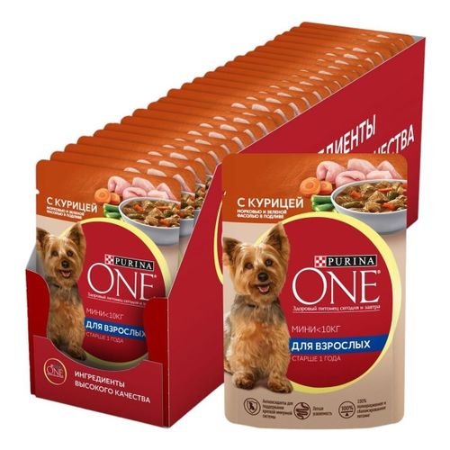Влажный корм Purina One с курицей-морковью-зеленой фасолью повседневный для собак 85 г