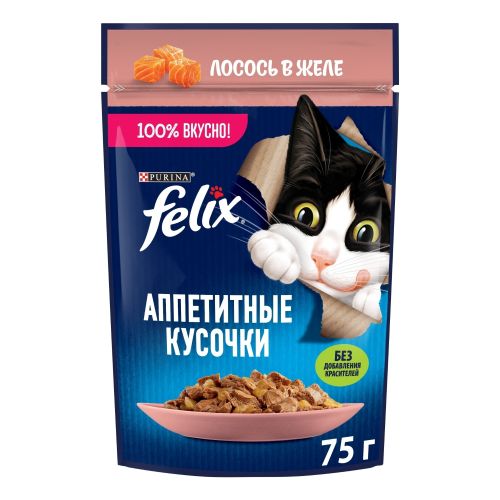 Влажный корм Felix Аппетитные кусочки лосось для кошек 75 г