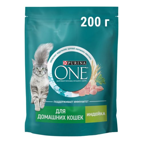 Сухой корм Purina One для взрослых кошек живущих в домашних условиях с высоким содержанием индейки и цельными злаками 200 г