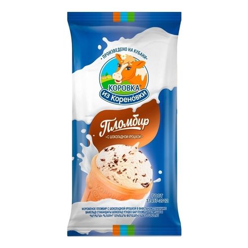 Мороженое пломбир Коровка из Кореновки ванильное с шоколадной крошкой БЗМЖ 80 г