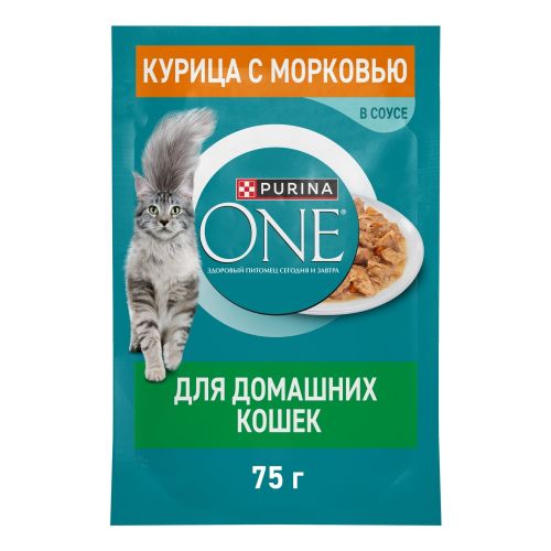 Влажный корм Purina One для домашних кошек с курицей и морковью 75 г