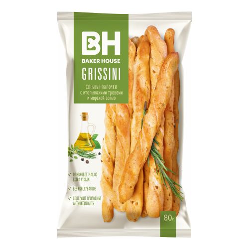 Хлебные палочки Baker House Grissini итальянские травы-морская соль 80 г