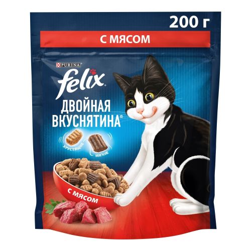 Сухой корм Felix Двойная Вкуснятина для взрослых кошек с говядиной 200 г