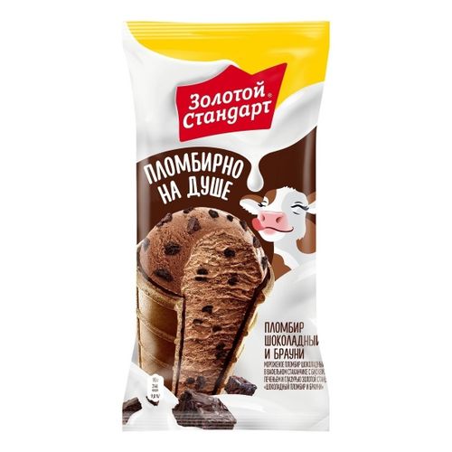 Мороженое Золотой стандарт пломбир шоколадный и брауни стаканчик БЗМЖ 90 г
