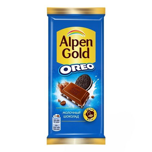 Шоколад Alpen Gold Oreo молочный с начинкой со вкусом ванили и кусочками печенья Орео 85 г
