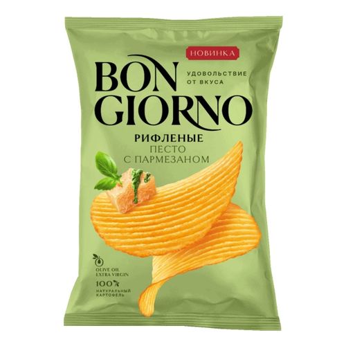 Чипсы картофельные рифленые Bon Giorno Песто с пармезаном 80 г