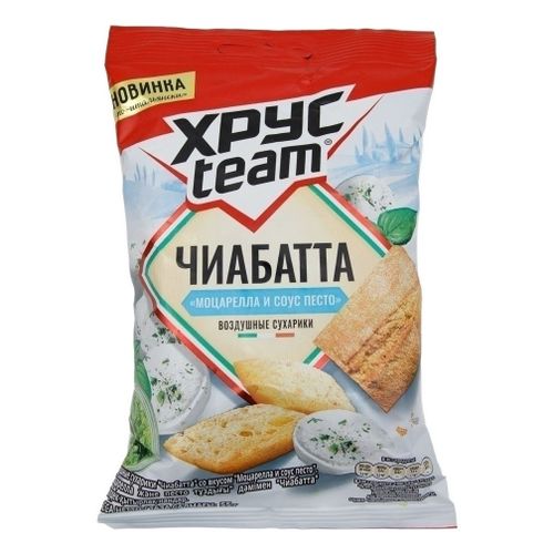 Сухарики пшеничные Хрусteam Чиабатта с моцареллой и соусом песто 55 г