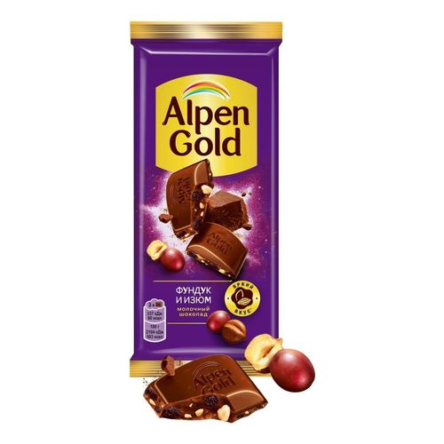 Шоколад Alpen Gold молочный с фундуком и изюмом 80 г