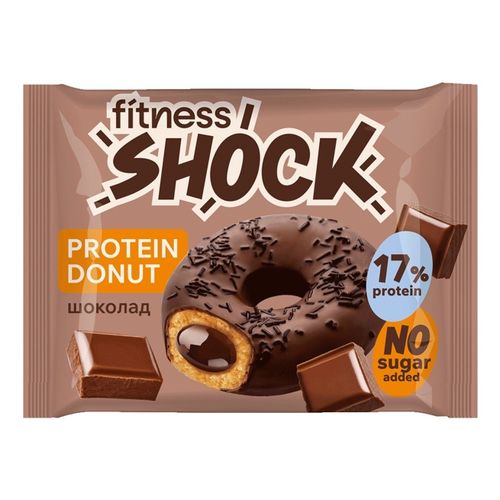 Донат FitnesShock без сахара глазированный с шоколадной начинкой 70 г