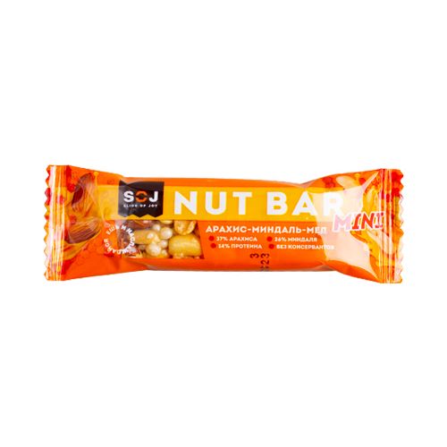 Батончик Soj Nut Bar ореховый c миндалем-арахисом и медом 30 г