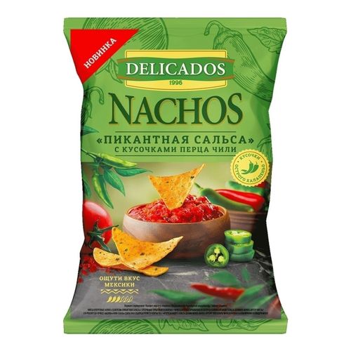 Начос чипсы кукурузные Delicados Сальса с кусочками чили 150 г