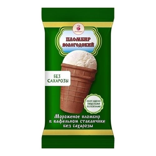 Мороженое пломбир Пломбир Вологодский в вафельном стаканчике без сахарозы 100 г