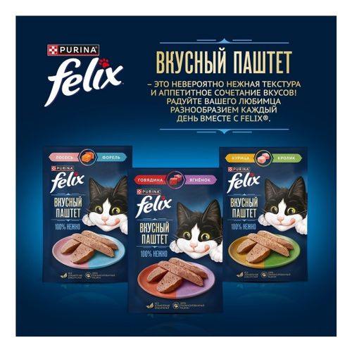 Влажный корм Felix Вкусный паштет для взрослых кошек со вкусом лосося и форели 75 г