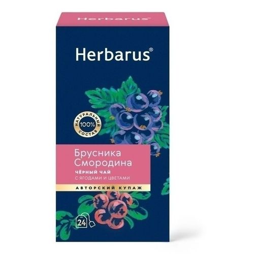 Чай чёрный Herbarus Брусника-смородина в пакетиках 2 г х 24 шт