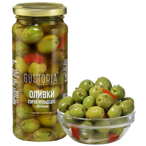 Оливки Gustoria Chupadedos зеленые с косточкой маринованные 335 г