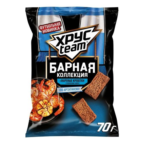 Сухарики ржано-пшеничные Хрусteam Барная коллекция жареные креветки в чесночном соусе 70 г
