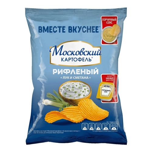 Чипсы картофельные Московский Картофель Рифленые лук и сметана с горчичным соусом Heinz 86,5 г