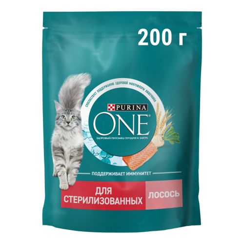 Сухой корм Purina One для стерилизованных кошек и кастрированных котов с высоким содержанием лосося и пшеницей 200 г