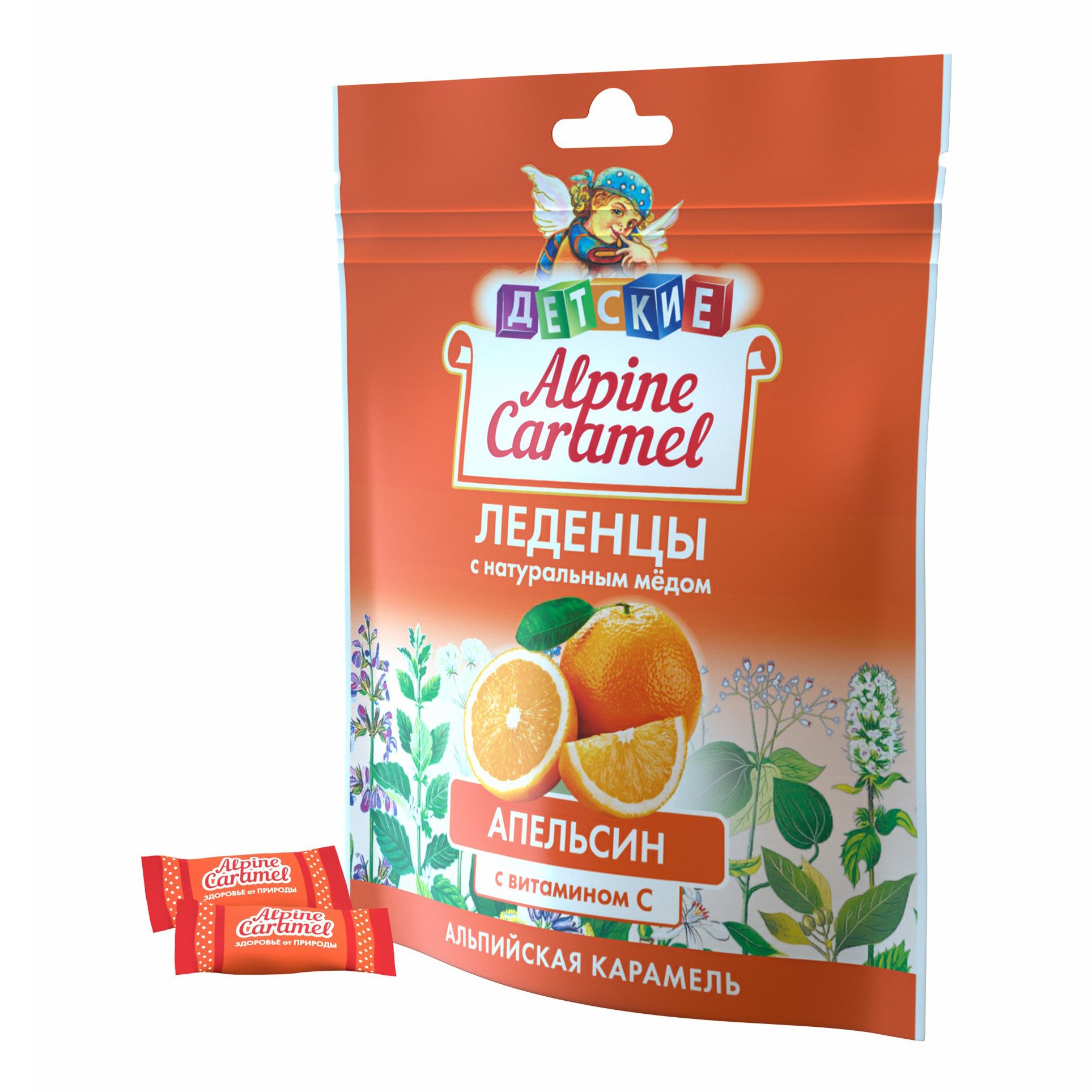 Alpine Caramel с натуральным медом и витамином С апельсин леденцы для детей 75 г