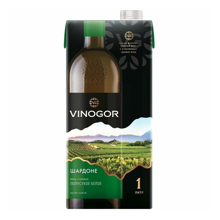 Белое полусухое вино Vinogor Шардоне 1 л