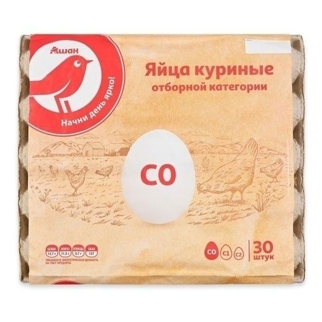 Яйца С0 АШАН Красная птица 30 шт.